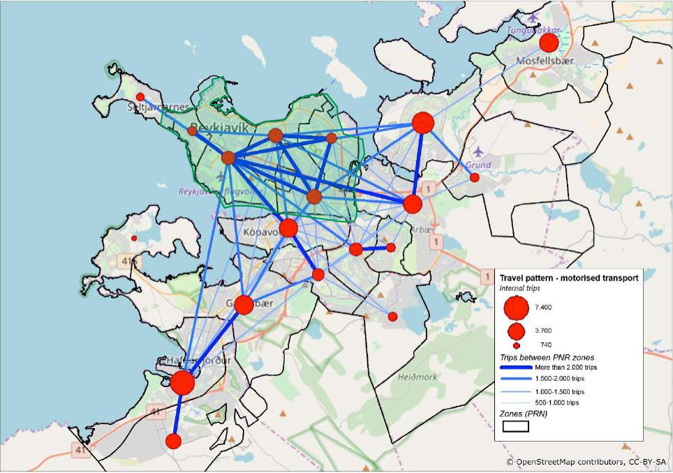 The map shows traffic patterns and how many trips are by the geofence. Both Hamraborg in Kópavogur and Breiðholt seem to bring the most marginal volume expansion in later phases. http://ssh.is/images/stories/Samgongumal/2017_Screening-report-Borgarlina-recommendations.pdf